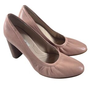 Clarks Narrative Pink Leather Ruched Block Heel Pumps Women's US 8.5 Preppy Chic